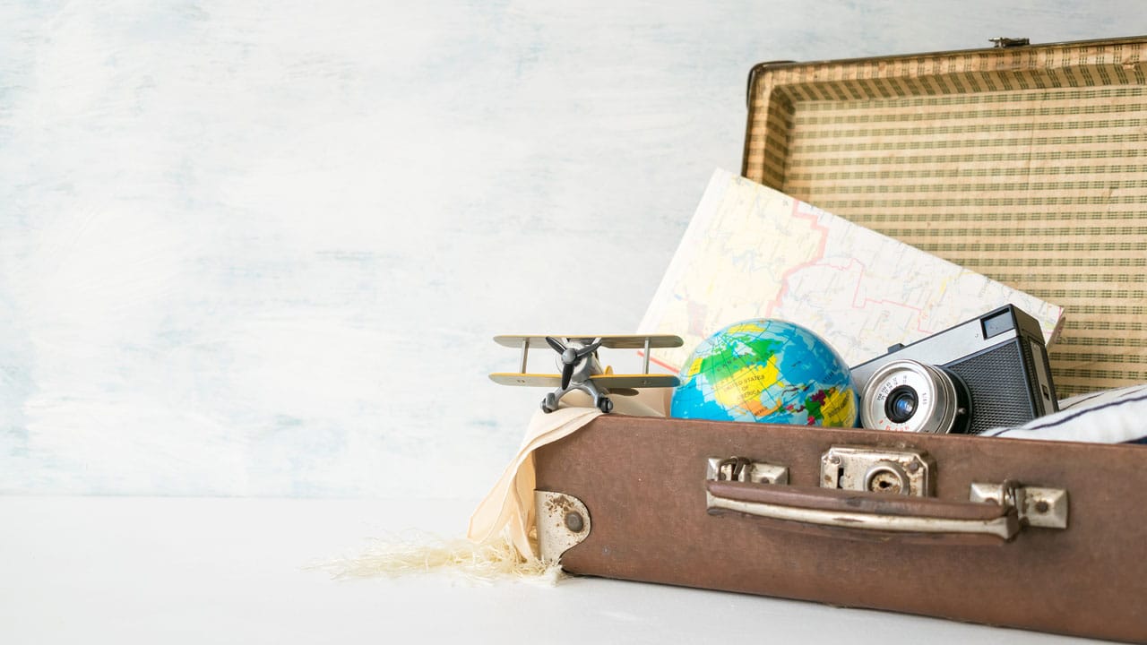 Travel-related items in a small trunk